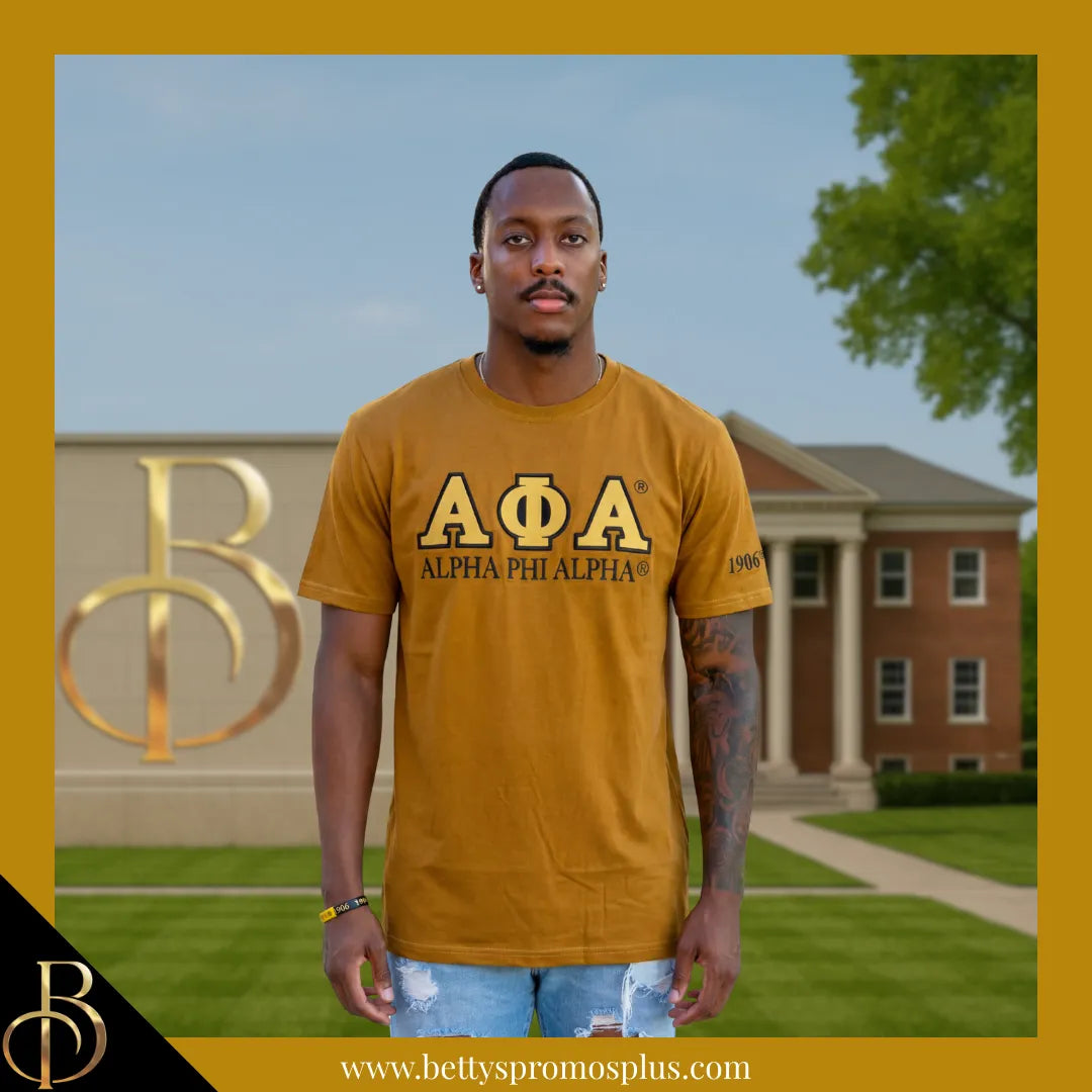 Alpha Phi Alpha ΑΦΑ Luxury Embroidered T-Shirt with 1906 Sleeve-Alpha Phi Alpha Paraphernalia-Alpha Phi Alpha T-Shirts-Betty's Promos Plus
