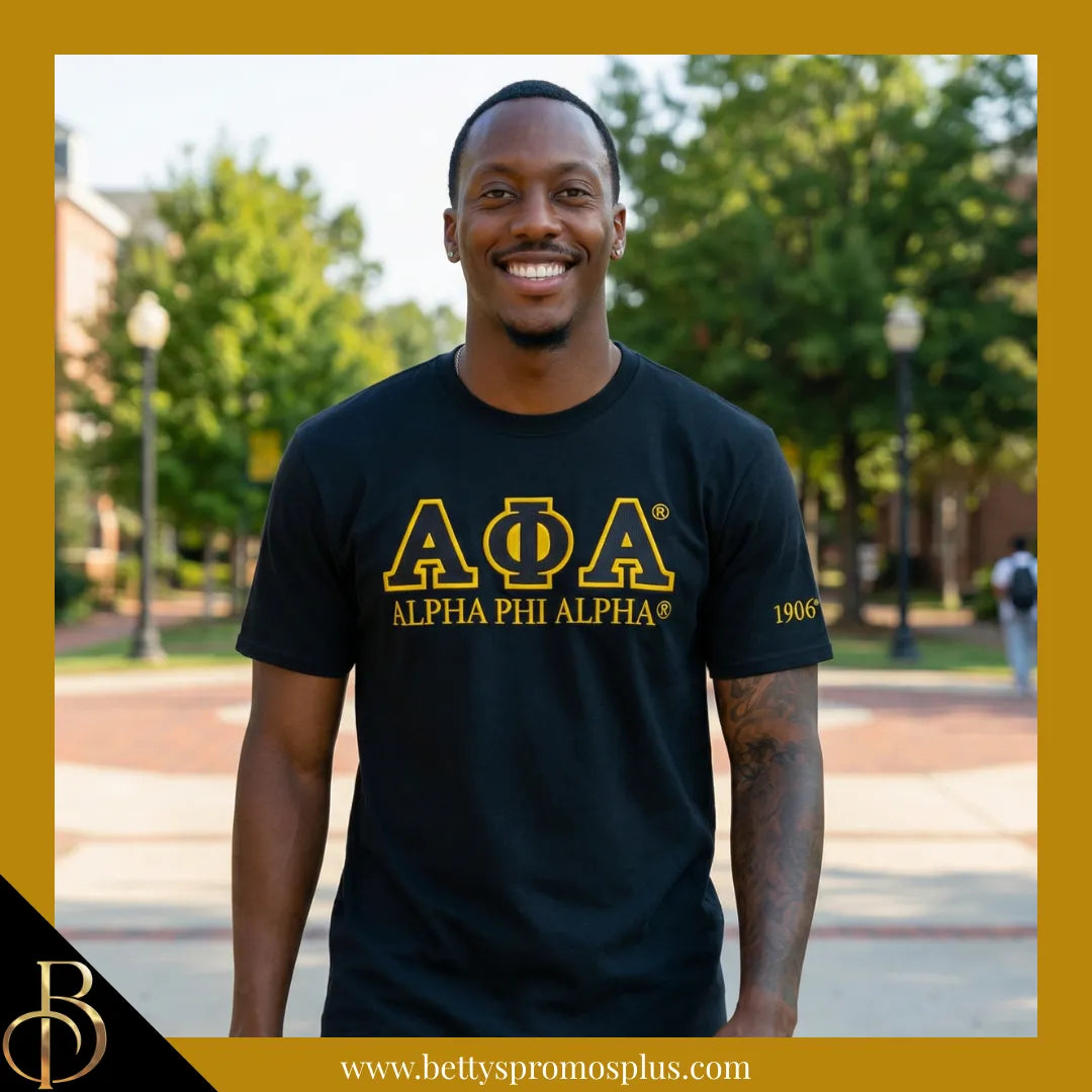Alpha Phi Alpha ΑΦΑ Luxury Embroidered T-Shirt with 1906 Sleeve-Alpha Phi Alpha Paraphernalia-Alpha Phi Alpha T-Shirts-Betty's Promos Plus