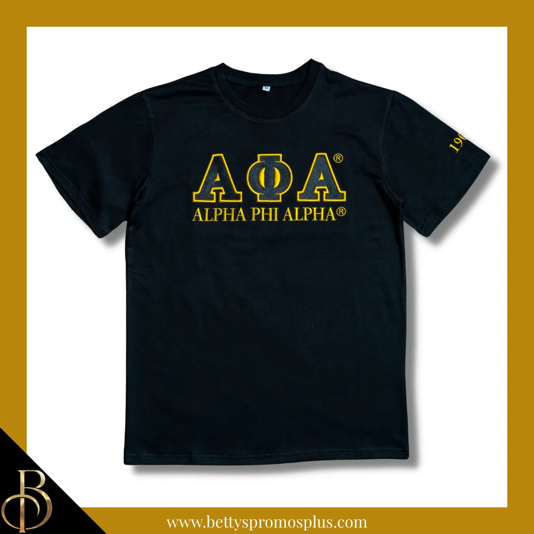 Alpha Phi Alpha ΑΦΑ Luxury Embroidered T-Shirt with 1906 Sleeve-Black-Medium-Alpha Phi Alpha Paraphernalia-Alpha Phi Alpha T-Shirts-Betty's Promos Plus