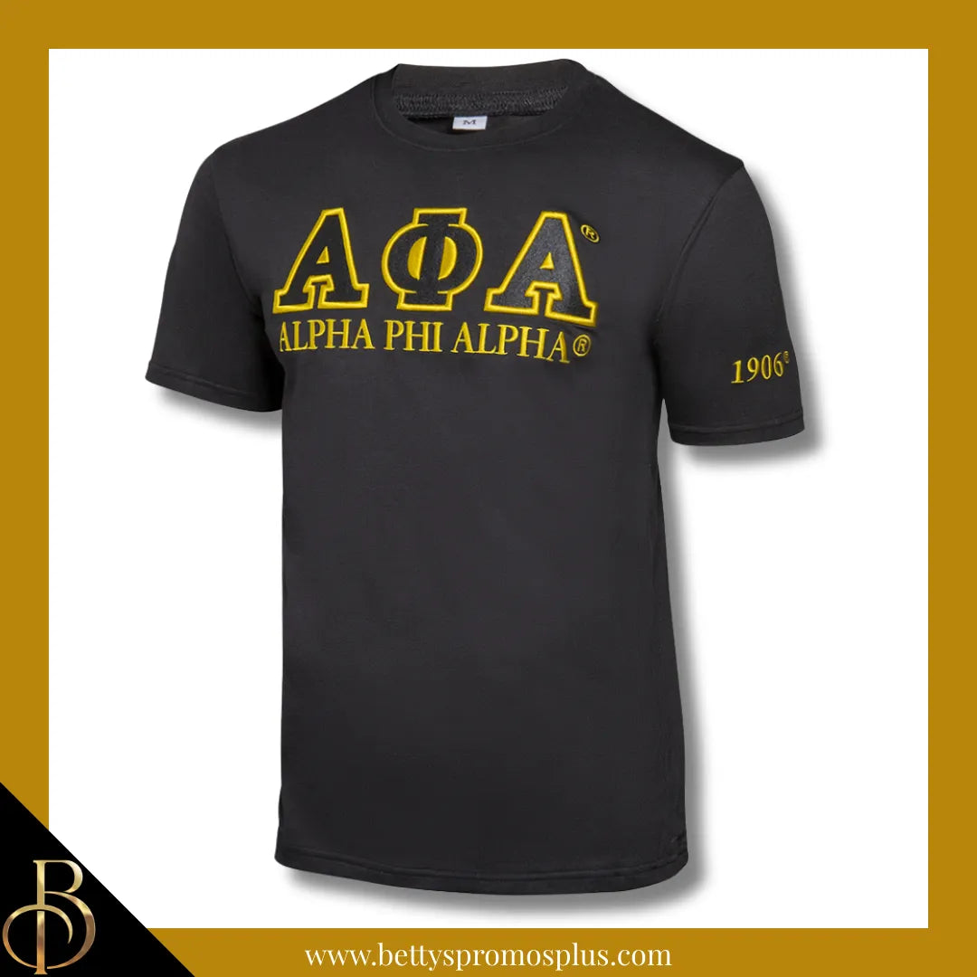 Alpha Phi Alpha ΑΦΑ Luxury Embroidered T-Shirt with 1906 Sleeve-Black-Medium-Alpha Phi Alpha Paraphernalia-Alpha Phi Alpha T-Shirts-Betty's Promos Plus