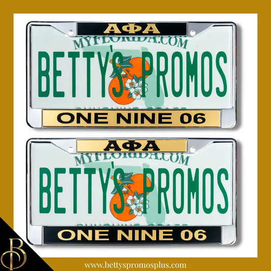 Alpha Phi Alpha ΑΦΑ One Nine 06 Chrome Laser Engraved Mirrored Acrylic Auto Tag License Plate Frame-Alpha Phi Alpha Paraphernalia-Alpha Phi Alpha Auto Tag Frame-Betty's Promos Plus