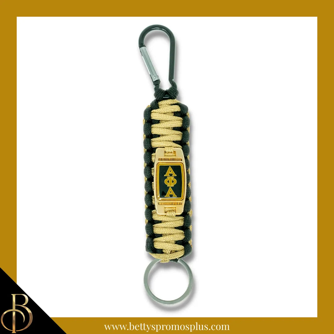 Alpha Phi Alpha ΑΦΑ Paracord Keychain with Carabiner & Utility Ring Hook-Black-Alpha Phi Alpha Paraphernalia-Alpha Phi Alpha Keychain-Betty's Promos Plus