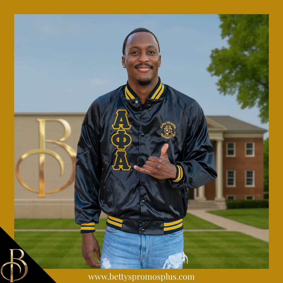 Alpha Phi Alpha ΑΦΑ Satin Bomber Jacket-Alpha Phi Alpha Paraphernalia-Alpha Phi Alpha Jackets-Betty's Promos Plus