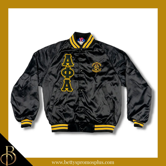 Alpha Phi Alpha ΑΦΑ Satin Bomber Jacket-Black-Small-Alpha Phi Alpha Paraphernalia-Alpha Phi Alpha Jackets-Betty's Promos Plus