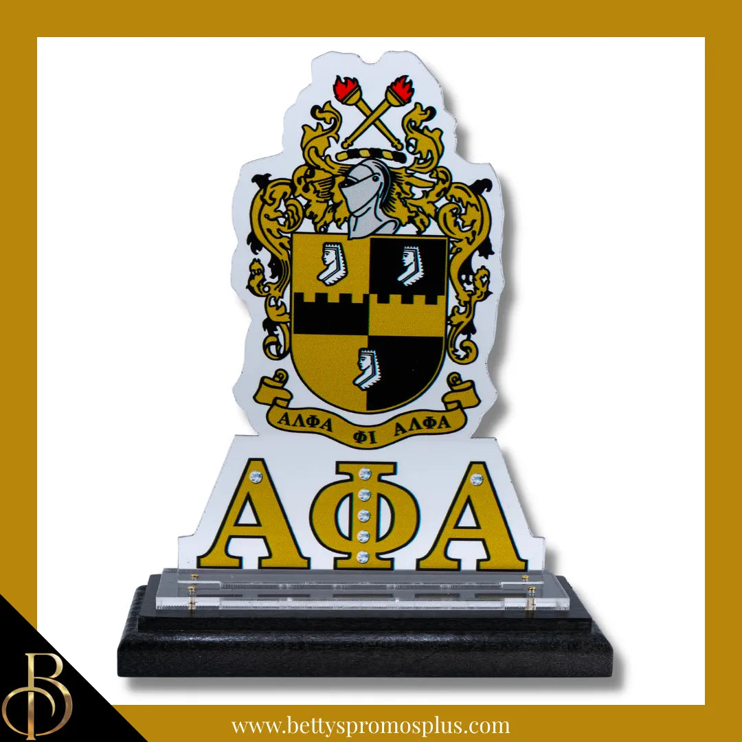 Alpha Phi Alpha ΑΦΑ Shield Desk Ornament Plaque-Black Base-Alpha Phi Alpha Paraphernalia-Alpha Phi Alpha Desk Ornament-Betty's Promos Plus