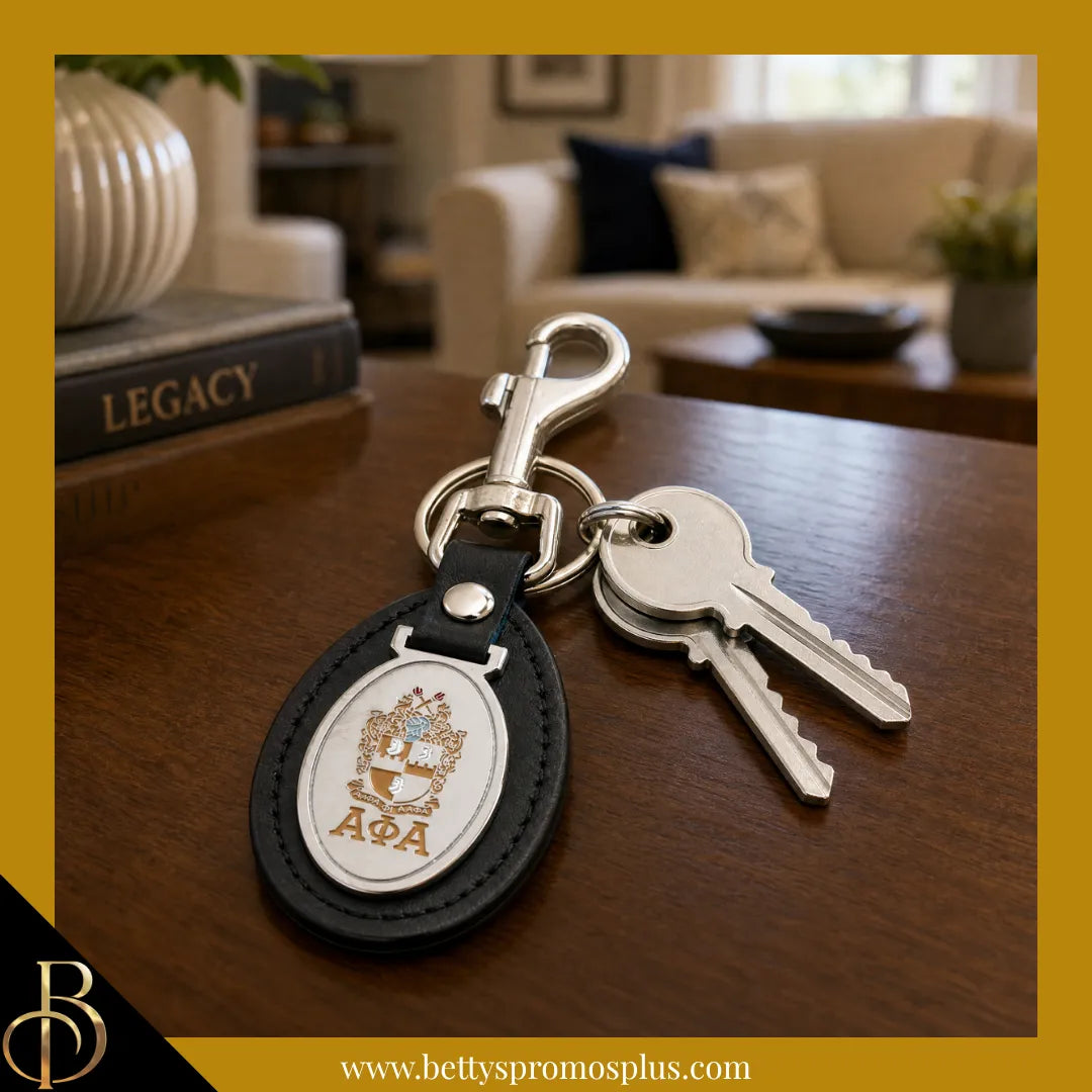 Alpha Phi Alpha ΑΦΑ Shield Leather Key Fob Keychain-Alpha Phi Alpha Paraphernalia-Alpha Phi Alpha Keychain-Betty's Promos Plus