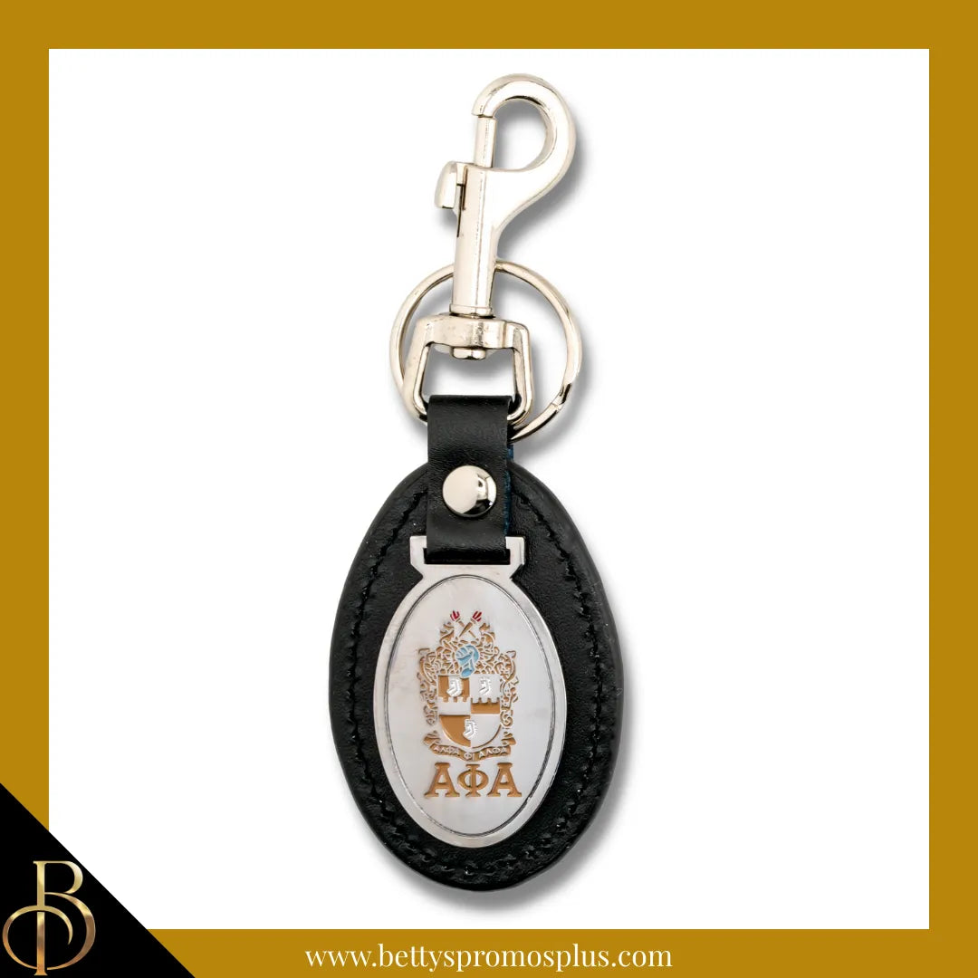 Alpha Phi Alpha ΑΦΑ Shield Leather Key Fob Keychain-Black-Alpha Phi Alpha Paraphernalia-Alpha Phi Alpha Keychain-Betty's Promos Plus