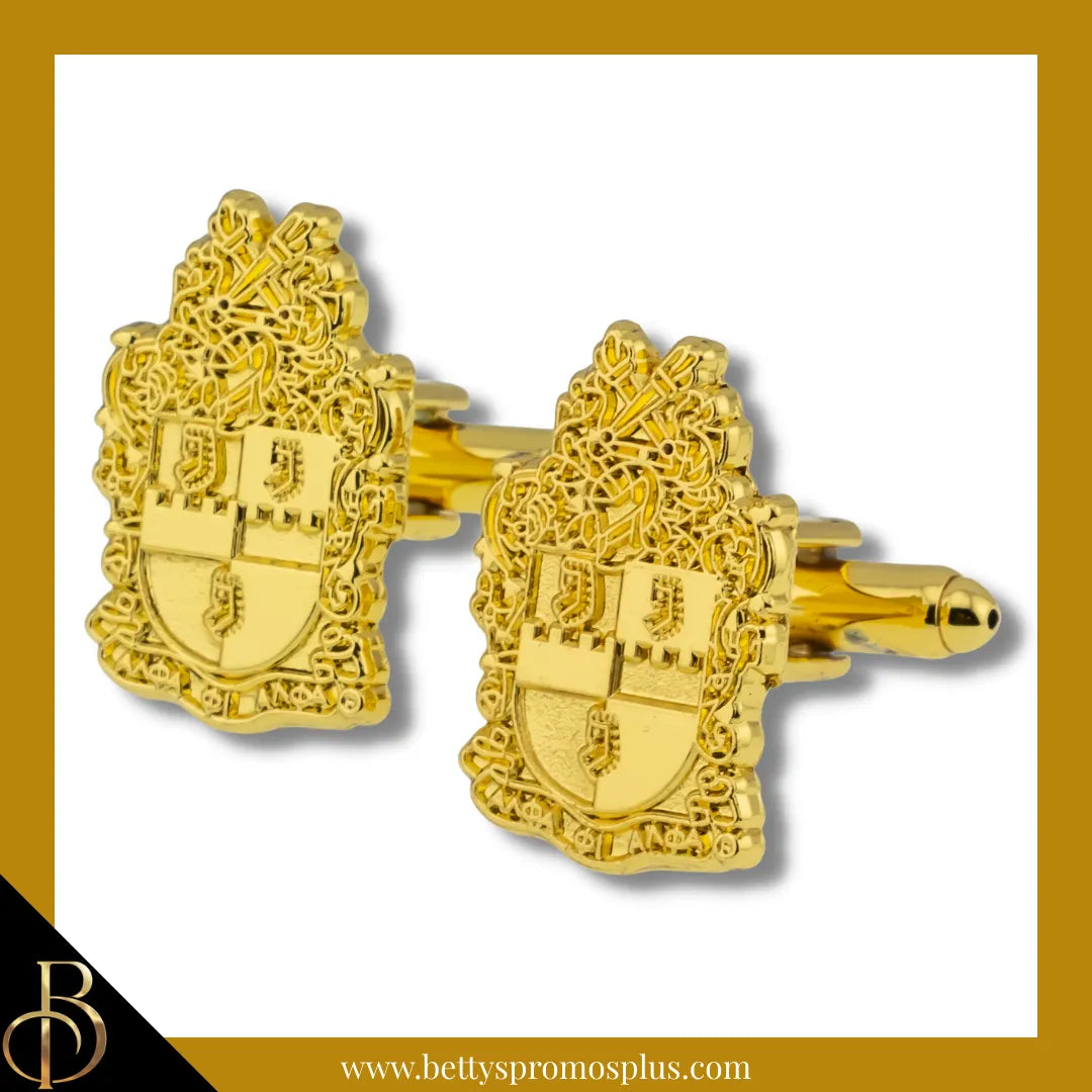 Alpha Phi Alpha ΑΦΑ Shield Sandblasted Cuff Links-Gold-Alpha Phi Alpha Paraphernalia-Alpha Phi Alpha Cuff Links-Betty's Promos Plus