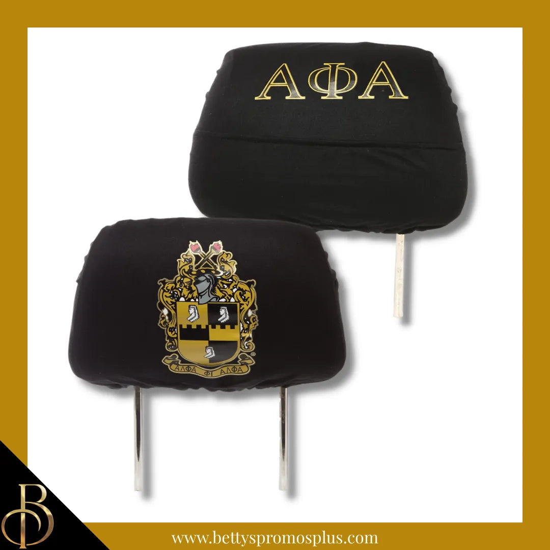 Alpha Phi Alpha ΑΦΑ Shield with Greek Letters Car Seat Headrest Cover-Single Headrest-Black-Alpha Phi Alpha Paraphernalia-Alpha Phi Alpha Headrest Cover-Betty's Promos Plus