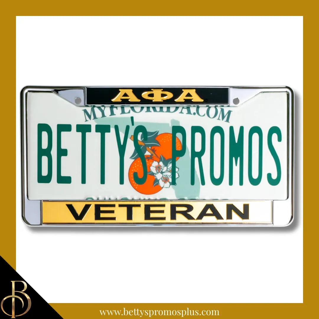 Alpha Phi Alpha ΑΦΑ Veteran Chrome Laser Engraved Mirrored Acrylic Auto Tag License Plate Frame-Alpha Phi Alpha Paraphernalia-Alpha Phi Alpha Auto Tag Frame-Betty's Promos Plus