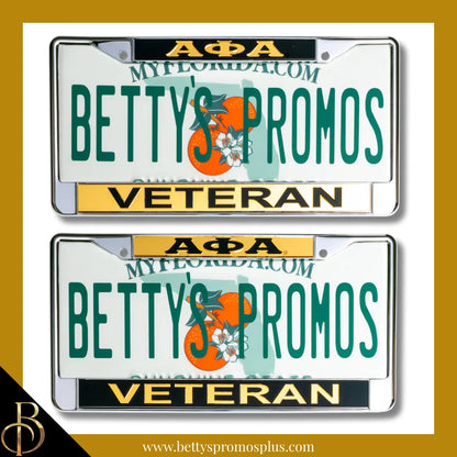 Alpha Phi Alpha ΑΦΑ Veteran Chrome Laser Engraved Mirrored Acrylic Auto Tag License Plate Frame-Alpha Phi Alpha Paraphernalia-Alpha Phi Alpha Auto Tag Frame-Betty's Promos Plus