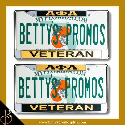 Alpha Phi Alpha ΑΦΑ Veteran Chrome Laser Engraved Mirrored Acrylic Auto Tag License Plate Frame-Alpha Phi Alpha Paraphernalia-Alpha Phi Alpha Auto Tag Frame-Betty's Promos Plus