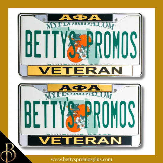 Alpha Phi Alpha ΑΦΑ Veteran Chrome Laser Engraved Mirrored Acrylic Auto Tag License Plate Frame-Alpha Phi Alpha Paraphernalia-Alpha Phi Alpha Auto Tag Frame-Betty's Promos Plus