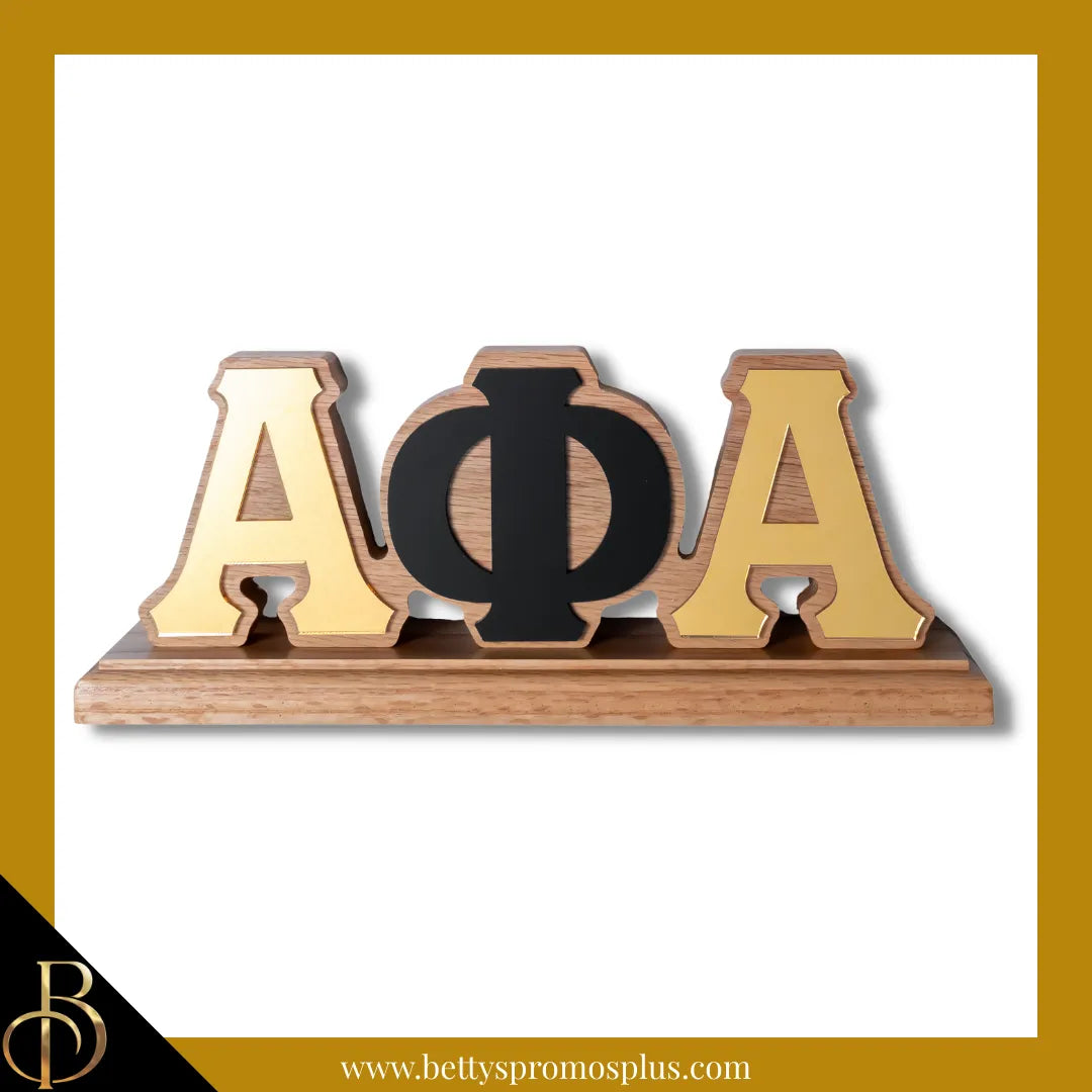 Alpha Phi Alpha ΑΦΑ Wooden Desk Ornament with Mirrored Letters-Wood-Alpha Phi Alpha Paraphernalia-Alpha Phi Alpha Desk Ornament-Betty's Promos Plus