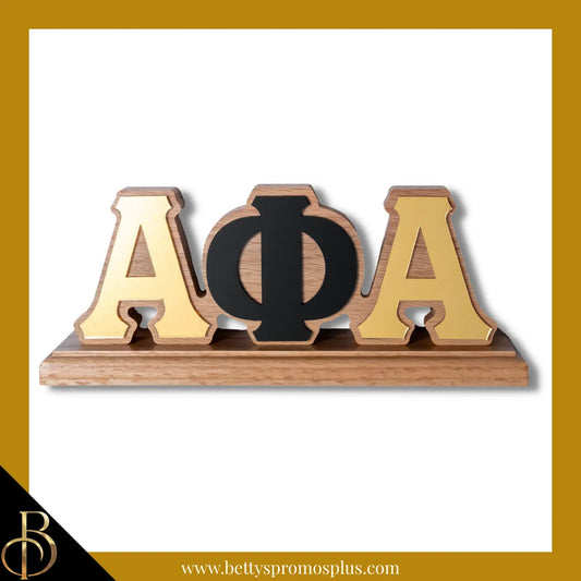 Alpha Phi Alpha ΑΦΑ Wooden Desk Ornament with Mirrored Letters-Wood-Alpha Phi Alpha Paraphernalia-Alpha Phi Alpha Desk Ornament-Betty's Promos Plus