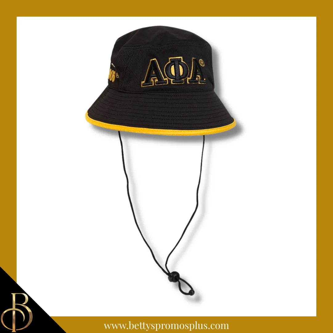 Alpha Phi Alpha Mesh Flex Fit ΑΦΑ Greek Letters Embroidered Bucket Hat with Drawstring-Black-Alpha Phi Alpha Paraphernalia-Alpha Phi Alpha Hats-Betty's Promos Plus