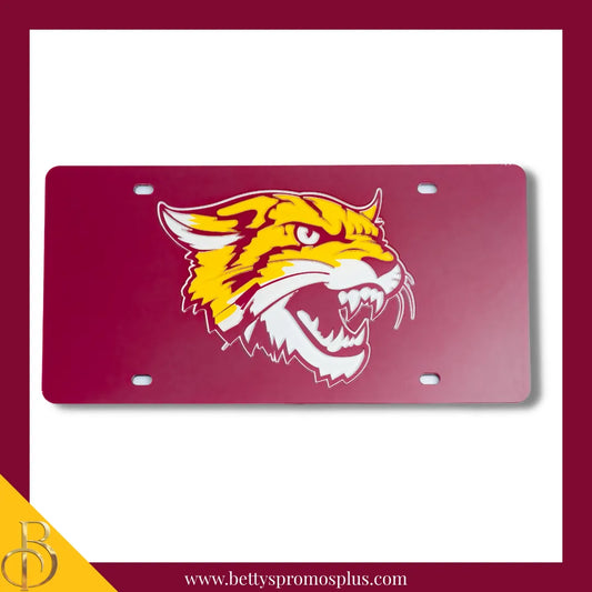 Bethune-Cookman B-CU Wildcat Laser Engraved Mirrored Acrylic Auto Tag License Plate-BCU Paraphernalia-BCU Auto Tag-Betty's Promos Plus