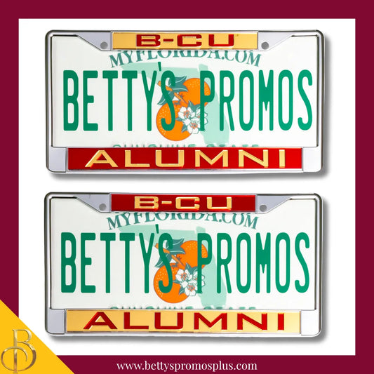 Bethune-Cookman University B-CU Alumni Chrome Laser Engraved Mirrored Acrylic Auto Tag License Plate Frame-BCU Paraphernalia-BCU Auto Tag Frame-Betty's Promos Plus