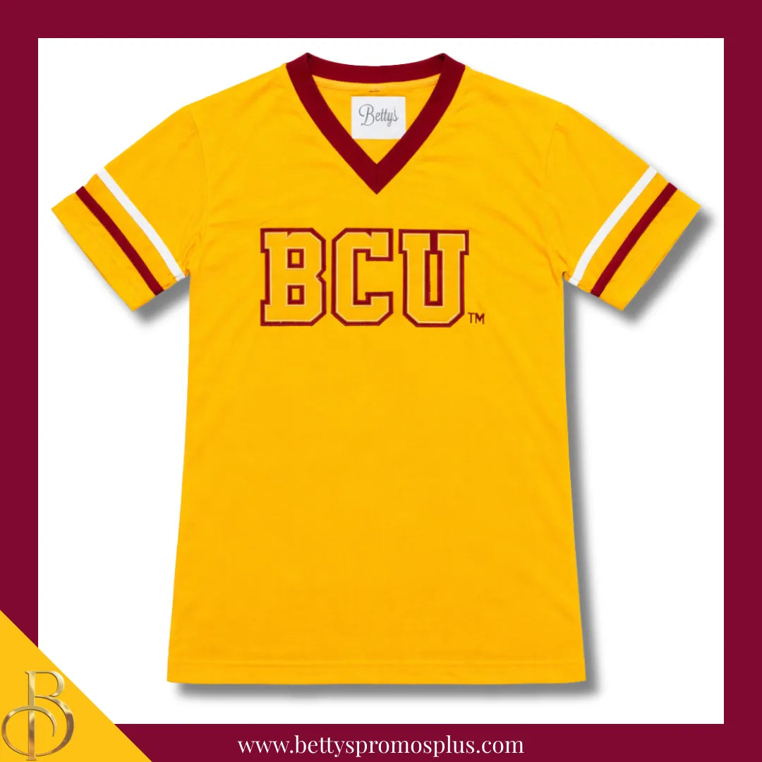 Bethune-Cookman University B-CU Double Stitched Appliqué Embroidered Jersey T-Shirt-Gold-Small-BCU Paraphernalia-BCU T-Shirts-Betty's Promos Plus
