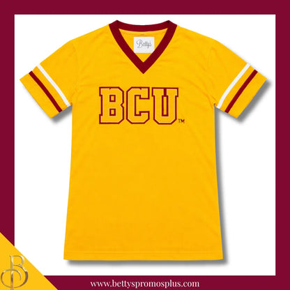 Bethune-Cookman University B-CU Double Stitched Appliqué Embroidered Jersey T-Shirt-Gold-Small-BCU Paraphernalia-BCU T-Shirts-Betty's Promos Plus