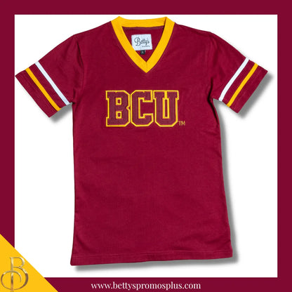 Bethune-Cookman University B-CU Double Stitched Appliqué Embroidered Jersey T-Shirt-Maroon-Small-BCU Paraphernalia-BCU T-Shirts-Betty's Promos Plus