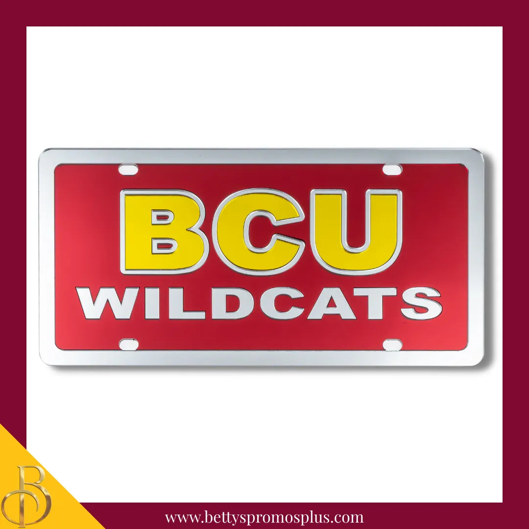 Bethune-Cookman University B-CU Wildcats Laser Engraved Mirrored Acrylic Auto Tag License Plate-BCU Paraphernalia-BCU Auto Tag-Betty's Promos Plus
