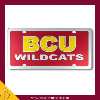 Bethune-Cookman University B-CU Wildcats Laser Engraved Mirrored Acrylic Auto Tag License Plate-BCU Paraphernalia-BCU Auto Tag-Betty's Promos Plus