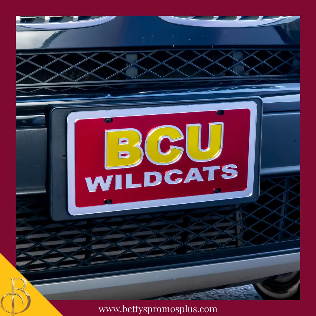 Bethune-Cookman University B-CU Wildcats Laser Engraved Mirrored Acrylic Auto Tag License Plate-BCU Paraphernalia-BCU Auto Tag-Betty's Promos Plus