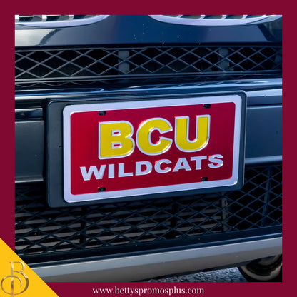 Bethune-Cookman University B-CU Wildcats Laser Engraved Mirrored Acrylic Auto Tag License Plate-BCU Paraphernalia-BCU Auto Tag-Betty's Promos Plus