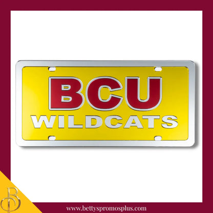Bethune-Cookman University B-CU Wildcats Laser Engraved Mirrored Acrylic Auto Tag License Plate-BCU Paraphernalia-BCU Auto Tag-Betty's Promos Plus