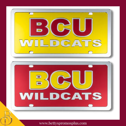 Bethune-Cookman University B-CU Wildcats Laser Engraved Mirrored Acrylic Auto Tag License Plate-BCU Paraphernalia-BCU Auto Tag-Betty's Promos Plus