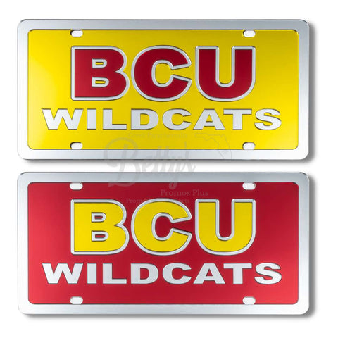 Bethune-Cookman University B-CU Wildcats Laser Engraved Mirrored Acrylic Auto Tag License Plate-BCU Paraphernalia-BCU Auto Tag-Betty's Promos Plus