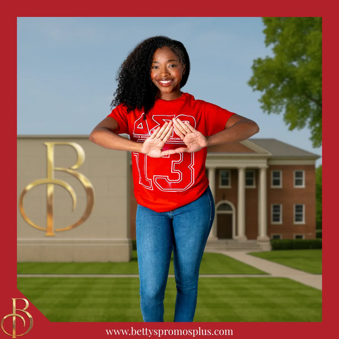 Delta Sigma Theta ΔΣΘ 13 GLITTER Screen Printed T-Shirt-Delta Sigma Theta Paraphernalia-Delta Sigma Theta T-Shirts-Betty's Promos Plus