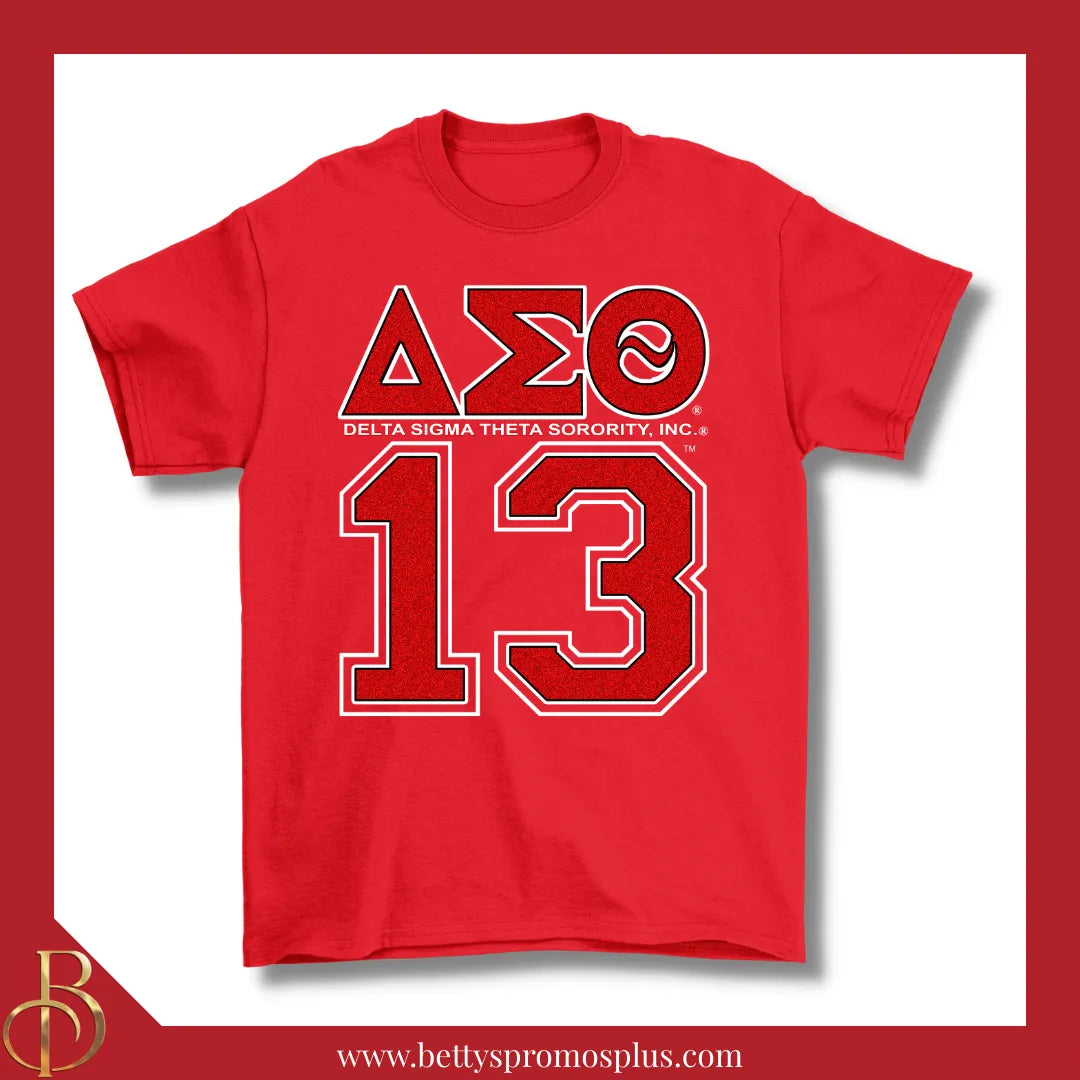 Delta Sigma Theta ΔΣΘ 13 GLITTER Screen Printed T-Shirt-Delta Sigma Theta Paraphernalia-Delta Sigma Theta T-Shirts-Betty's Promos Plus