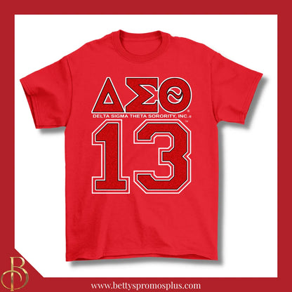 Delta Sigma Theta ΔΣΘ 13 GLITTER Screen Printed T-Shirt-Delta Sigma Theta Paraphernalia-Delta Sigma Theta T-Shirts-Betty's Promos Plus