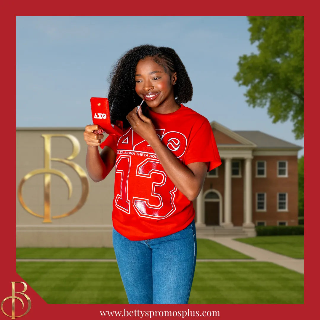 Delta Sigma Theta ΔΣΘ 13 GLITTER Screen Printed T-Shirt-Delta Sigma Theta Paraphernalia-Delta Sigma Theta T-Shirts-Betty's Promos Plus