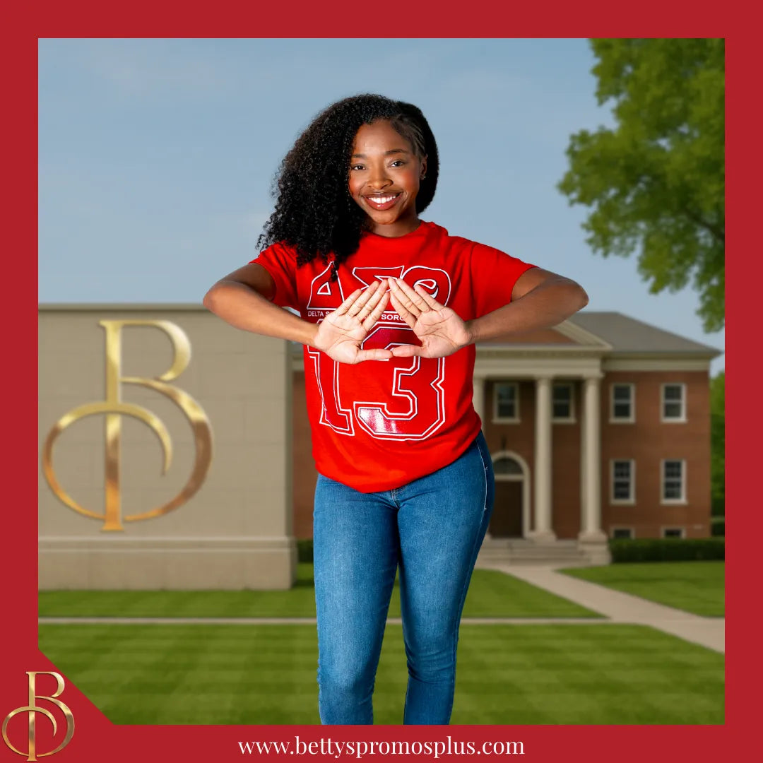 Delta Sigma Theta ΔΣΘ 13 GLITTER Screen Printed T-Shirt-Delta Sigma Theta Paraphernalia-Delta Sigma Theta T-Shirts-Betty's Promos Plus