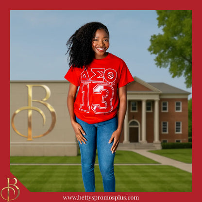 Delta Sigma Theta ΔΣΘ 13 GLITTER Screen Printed T-Shirt-Delta Sigma Theta Paraphernalia-Delta Sigma Theta T-Shirts-Betty's Promos Plus