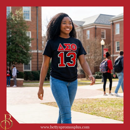 Delta Sigma Theta ΔΣΘ 13 Screen Printed T-Shirt-Delta Sigma Theta Paraphernalia-Delta Sigma Theta T-Shirts-Betty's Promos Plus