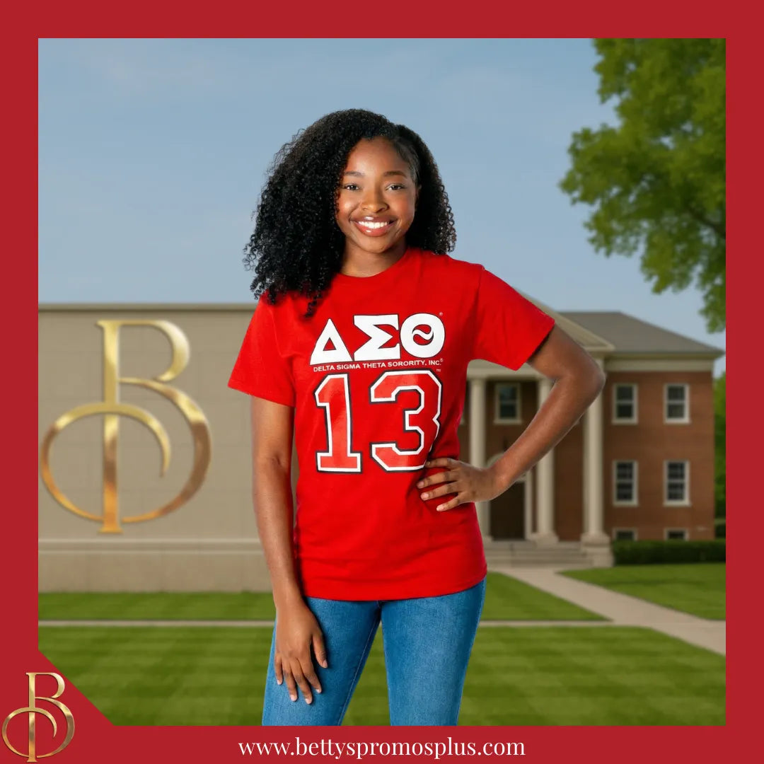 Delta Sigma Theta ΔΣΘ 13 Screen Printed T-Shirt-Delta Sigma Theta Paraphernalia-Delta Sigma Theta T-Shirts-Betty's Promos Plus