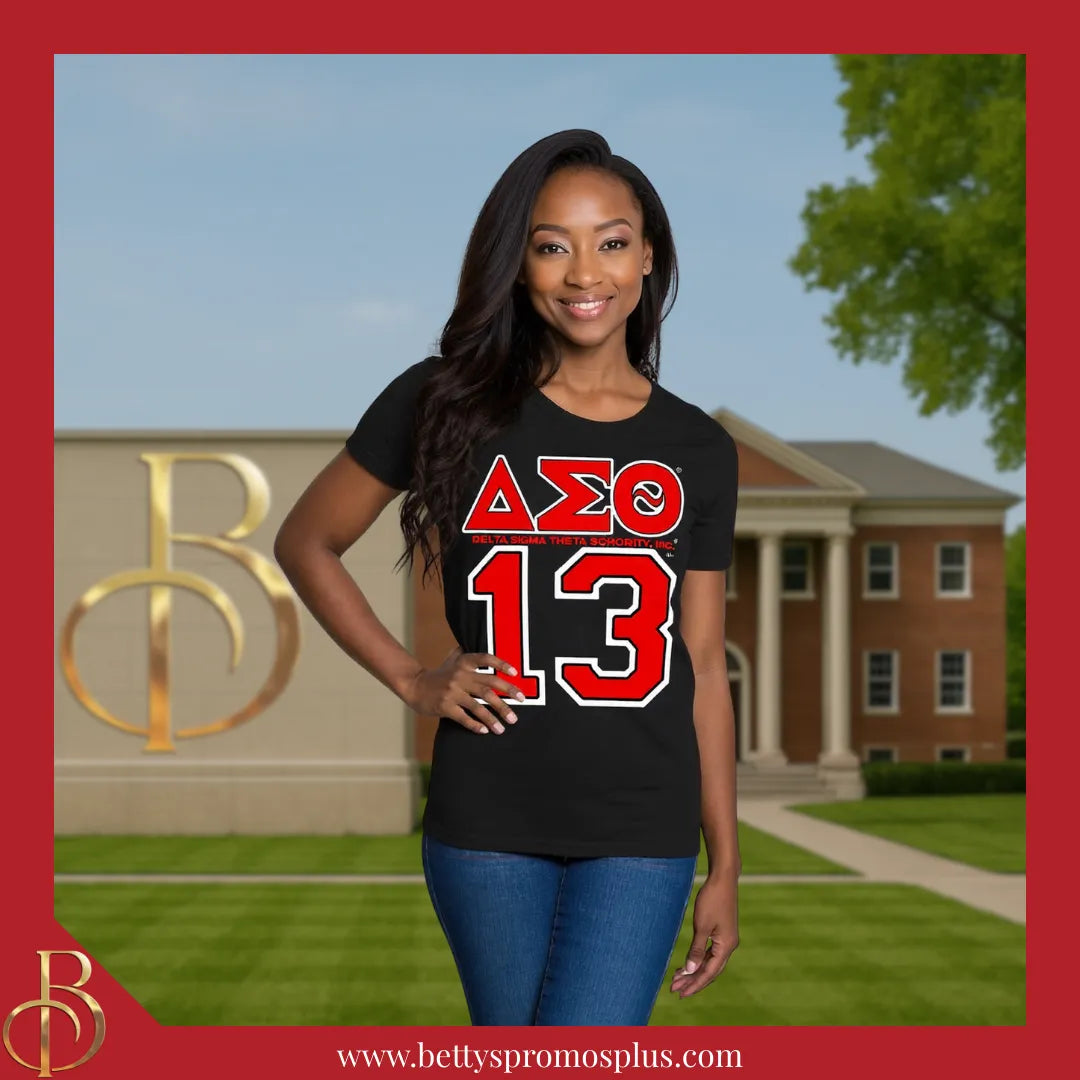 Delta Sigma Theta ΔΣΘ 13 Screen Printed T-Shirt-Delta Sigma Theta Paraphernalia-Delta Sigma Theta T-Shirts-Betty's Promos Plus