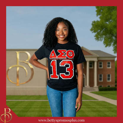 Delta Sigma Theta ΔΣΘ 13 Screen Printed T-Shirt-Delta Sigma Theta Paraphernalia-Delta Sigma Theta T-Shirts-Betty's Promos Plus