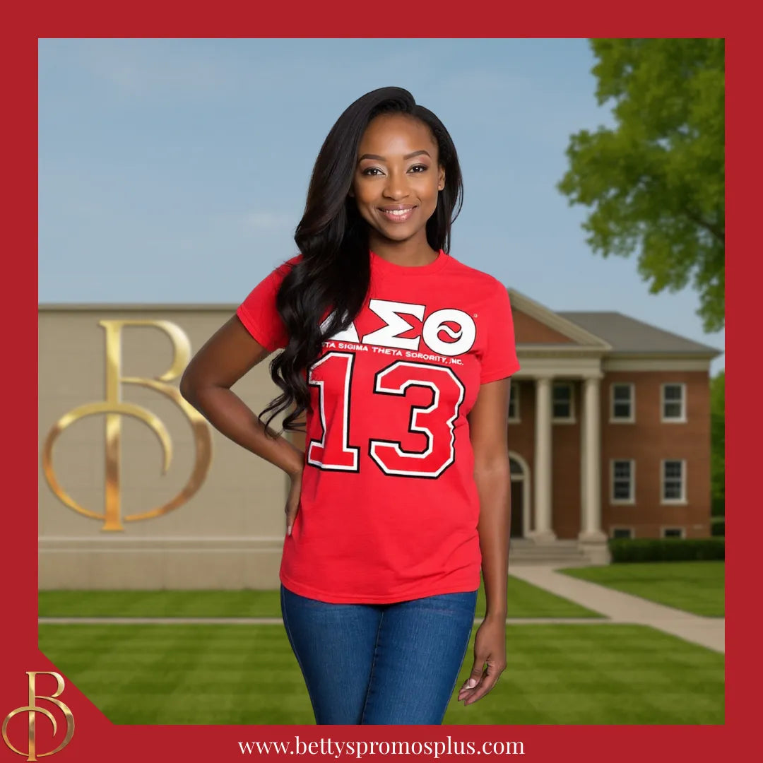 Delta Sigma Theta ΔΣΘ 13 Screen Printed T-Shirt-Delta Sigma Theta Paraphernalia-Delta Sigma Theta T-Shirts-Betty's Promos Plus