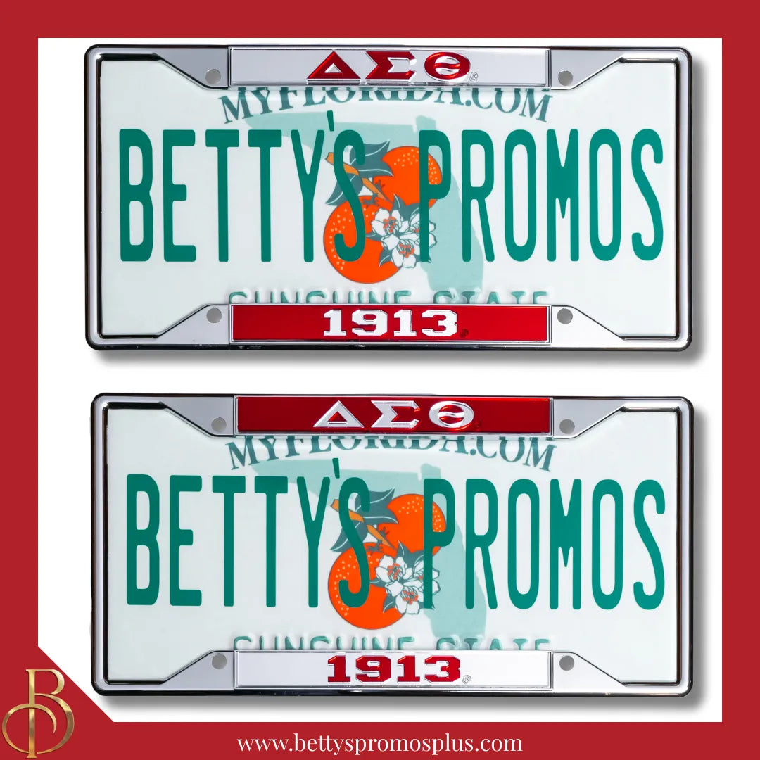 Delta Sigma Theta ΔΣΘ 1913 Chrome Laser Engraved Mirrored Acrylic Auto Tag License Plate Frame-Delta Sigma Theta Paraphernalia-Delta Sigma Theta Auto Tag Frame-Betty's Promos Plus