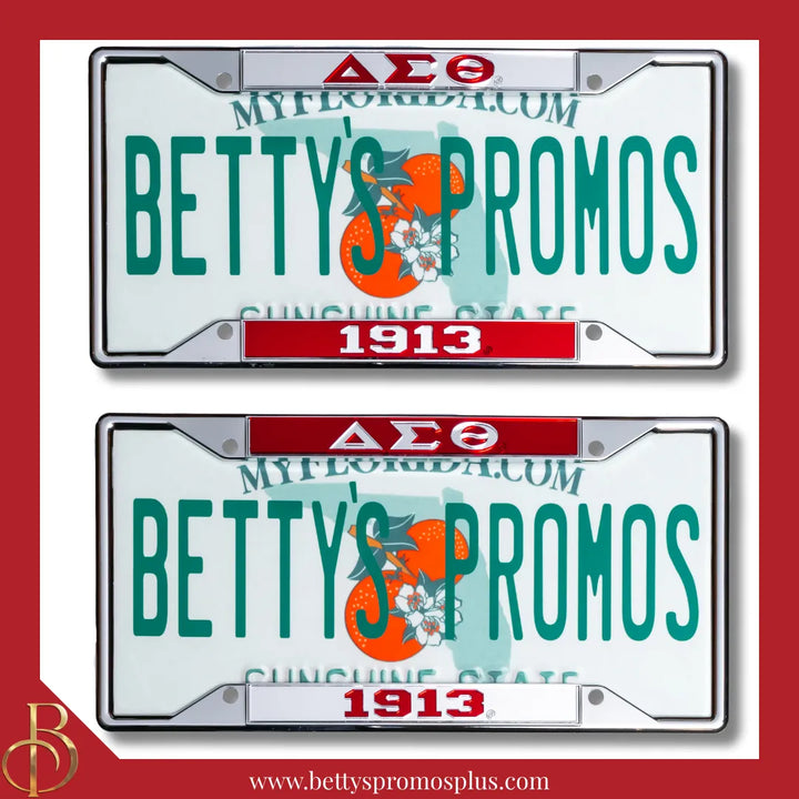 Delta Sigma Theta ΔΣΘ 1913 Chrome Laser Engraved Mirrored Acrylic Auto Tag License Plate Frame