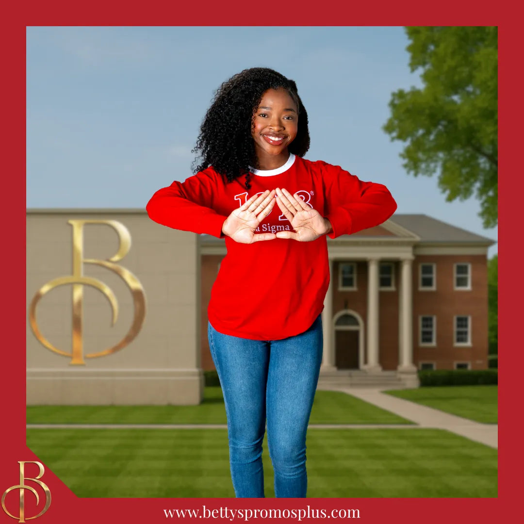 Delta Sigma Theta ΔΣΘ 1913 Embroidered Long Sleeve T-Shirt-Delta Sigma Theta Paraphernalia-Delta Sigma Theta T-Shirts-Betty's Promos Plus