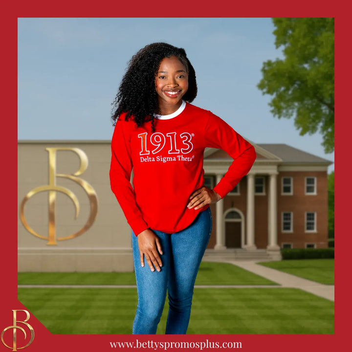 Delta Sigma Theta ΔΣΘ 1913 Embroidered Long Sleeve T-Shirt