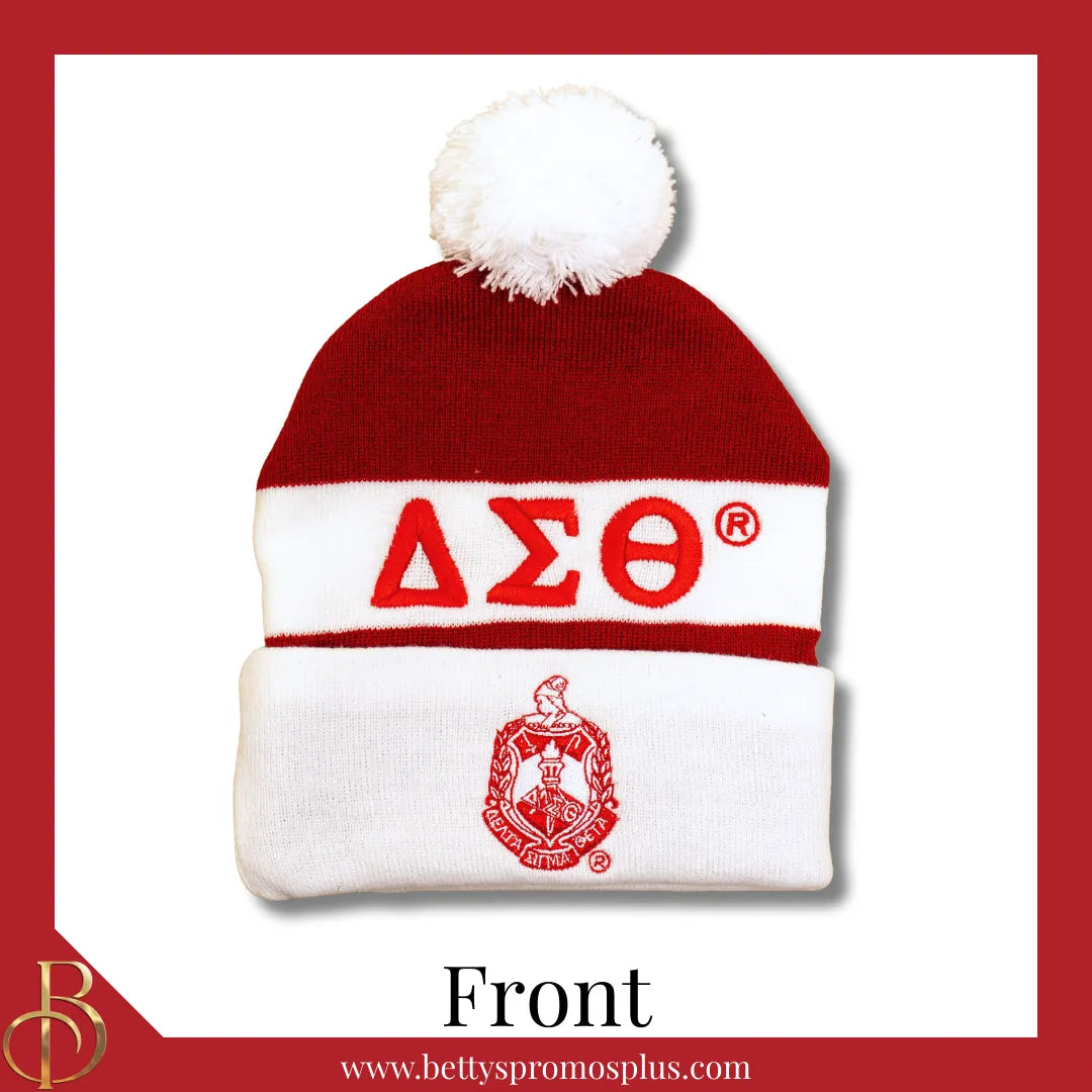 Delta Sigma Theta ΔΣΘ 1913 Embroidered Shield Knit Crest Beanie-Delta Sigma Theta Paraphernalia-Delta Sigma Theta Hats-Betty's Promos Plus