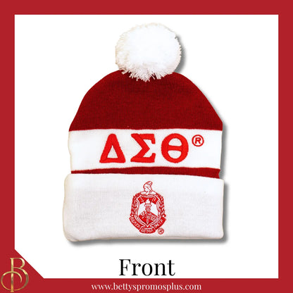 Delta Sigma Theta ΔΣΘ 1913 Embroidered Shield Knit Crest Beanie-Delta Sigma Theta Paraphernalia-Delta Sigma Theta Hats-Betty's Promos Plus