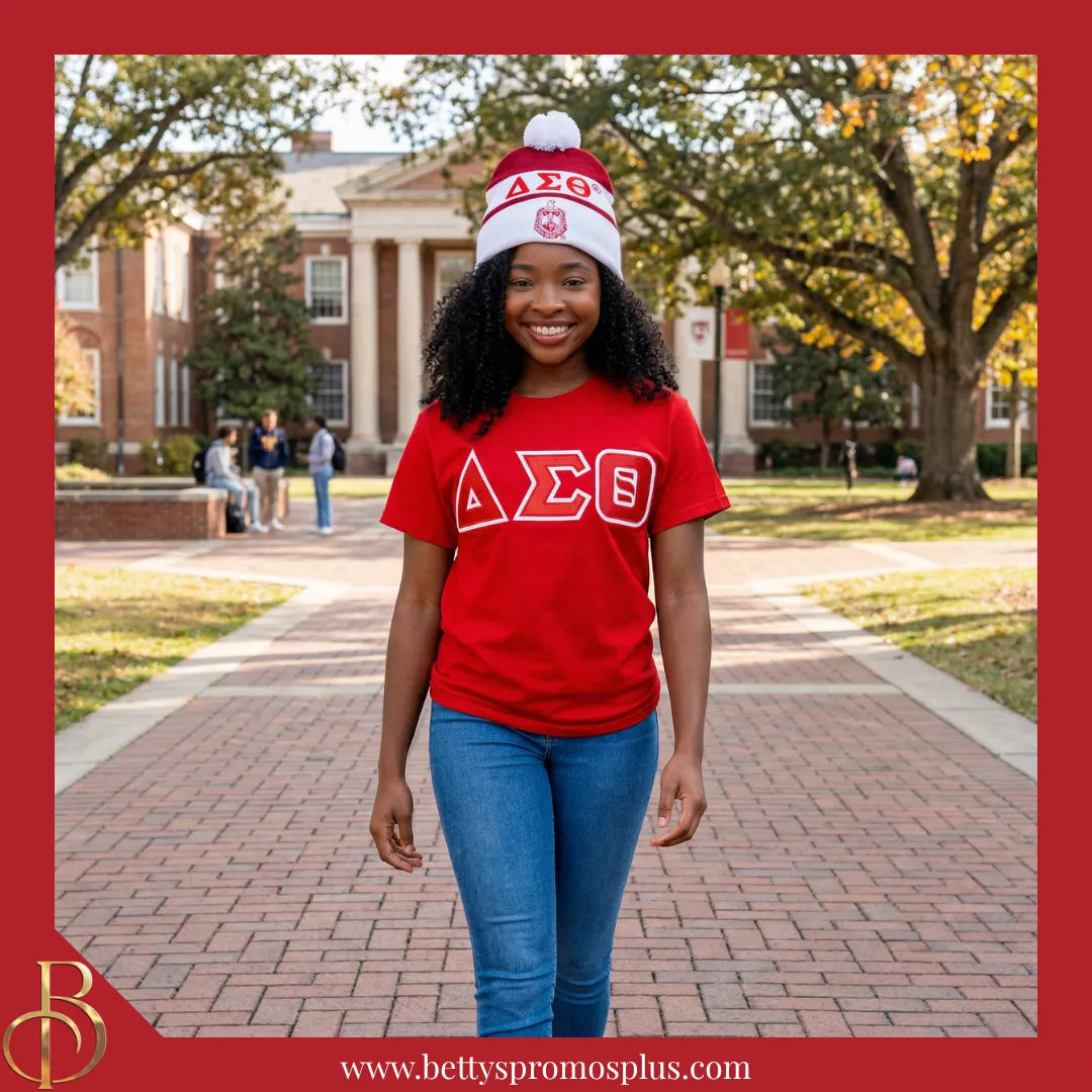 Delta Sigma Theta ΔΣΘ 1913 Embroidered Shield Knit Crest Beanie-Delta Sigma Theta Paraphernalia-Delta Sigma Theta Hats-Betty's Promos Plus